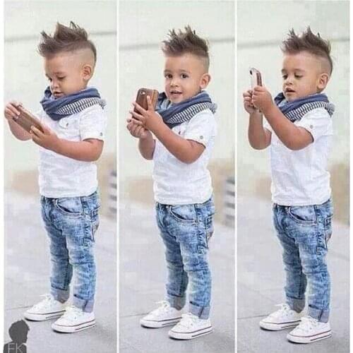 Clearance Sale Summer Baby Boys Clothes Set 3Pcs Casual Kids Tracksuits Cotton Babe T-shirt+Jeans+Scarf Childrens Clothing Sets
