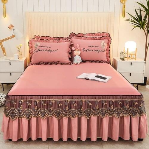 European Style Bed Spread Soft Lace Bed Skirt Bed Protective Cover Embroidery Adjustable Queen Bed Bed Cover Home Textiles