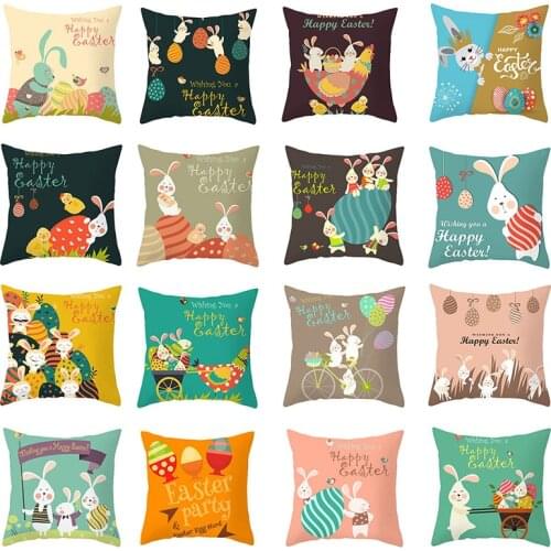 Easter Cushion Cover Bunny Eggs Decorative Pillowcase for Sofa Microfiber Throw Pillows Covers Home Party Decor Supplies 45*45cm