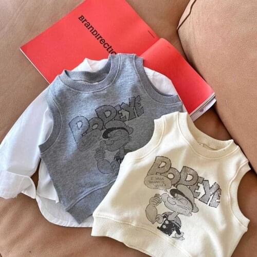 Autumn Toddler Boys Vest Kids Fashion Letter Print Cartoon Cotton Waistcoat for Boy 2-7 Y Child Baby Pullover Sweatshirt Vest