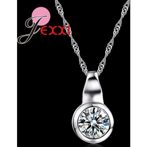 Trendy Fashion Simple 925 Sterling Silver Big Zirconia CZ Circle Drop Necklace For Women Best Gift Elegant Jewelry