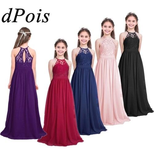Teens Girls Dress Lace Chiffon Long Dress Elegant Princess Girl Pageant Maxi Dresses for Wedding Party Bridesmaid Kids Vestidos