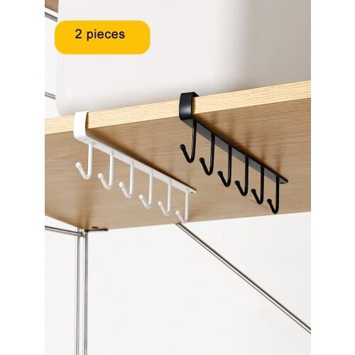 Black/White Iron 6 Hooks Cup Holder Hanging Bathroom Hanger Kitchen Organizer Cabinet Door Shelf Removed Storage Rack Home Decor