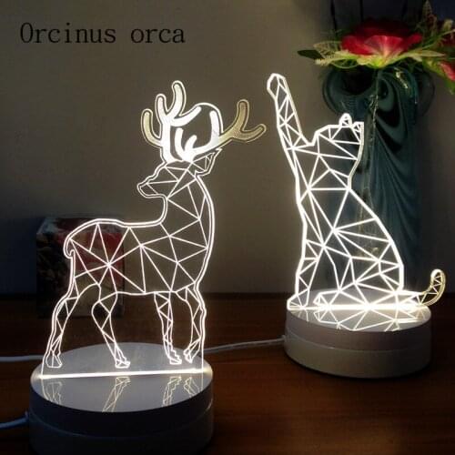 Send friends bestie creative novelty gift 3D Nightlight cartoon cat deer lamp bedside lamp free shipping