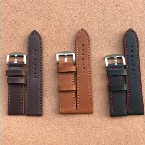 Vintage PU Leather Watchband Soft Material Watch Band Quality Business Replace Wrist Strap 18mm 20mm 22mm 24mm