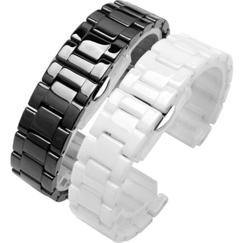 Concave Interface Ceramic Strap 16X9mm 20x11mm Watchband For Gucci Follifollie Mens Womens Watch Chain Black White