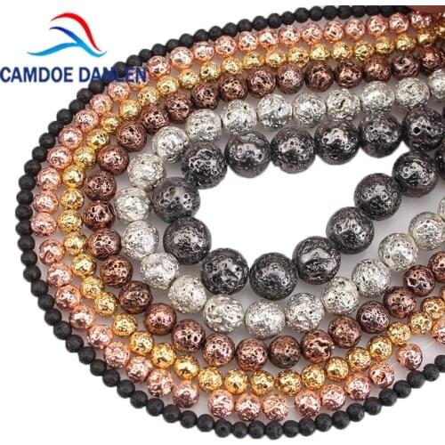 Silvery,Black,Rose Gold Natural Rock Lava Volcanic Round Loose Beads 5 6 8 10 12 MM Diy bracelet&necklace Beads Jewelry Making