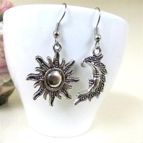 Silver colour Sun and Moon Earrings Celestial Mismatched Sun Jewelry Pagan Boho pendant delicacy beautiful women gift 2020 new