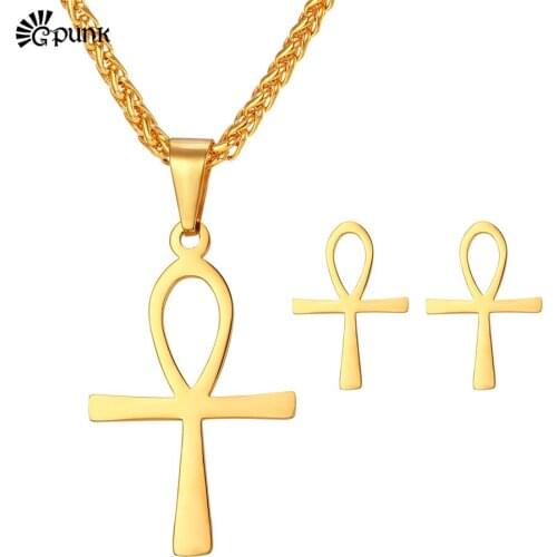 Cross earrings jewelry set women ankh jewelry key of the nile 316L stainless steel necklace earring set S2124G