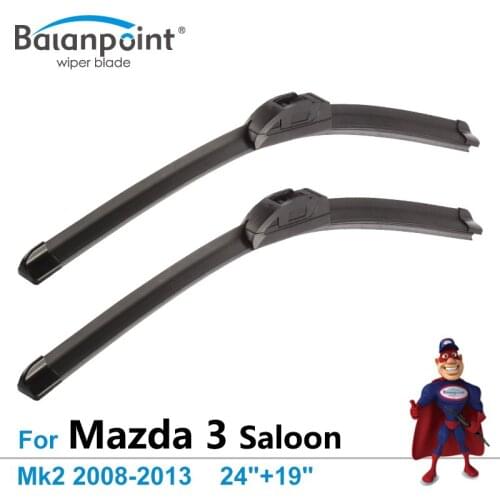 Wiper Blades For Mazda 3 Saloon Mk2 2008-2013 24"+19", Set of 2pcs, Unique Natural Rubber Wipers