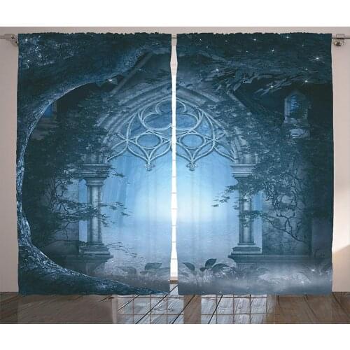Fantasy House Decor Curtains Passage Doorway Through Enchanted Foggy Magical Palace Garden Night Scenery Living Room Bedroom