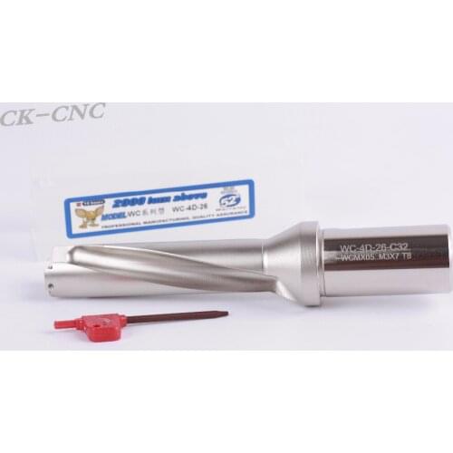 Hight quality WC-4D-26 C32 U drill indexable drill CNC TOOL 26mm-4D Machining length=104mm for WCMX050208 insert