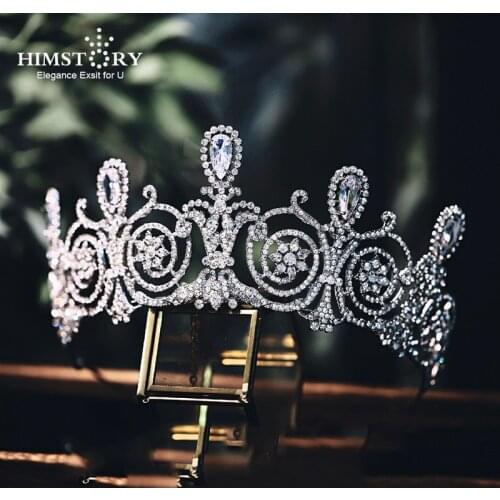 Himstory European Royal Zircon Crystal Tiaras Crowns Bridal Wedding Cubic Zirconia Headband Bride Rhinestone Queen Hair Jewelry