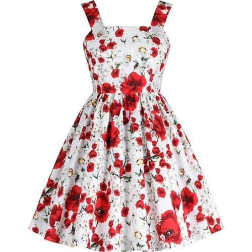 Ladies 2017 Spring Summer New Fashion Elegant Red Flora Print Mini Runway Dress Casual Retro Vintage 1950s Plus Size Sundress