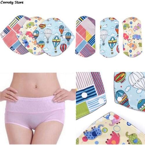 Washable Sanitary Pads Bamboo Cloth Pads Reusable Serviette Hygienique Cartoon Print Women Menstrual Pads Size