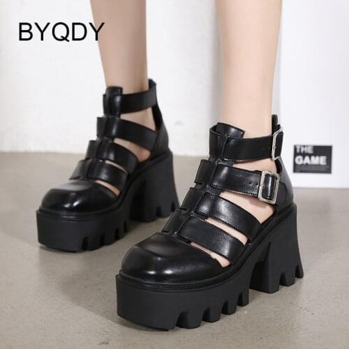 BYQDY Hot INS Hollow Out Womens Sandals High Heels New Summer Fashion Roman Style Platform Thick-Soled Top Quality Rubber Sole