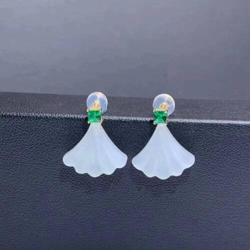 SHILOVEM 18k yellow gold Natural white Jasper drop earrings classic fine Jewelry women wedding gift new plant myme1416891hby