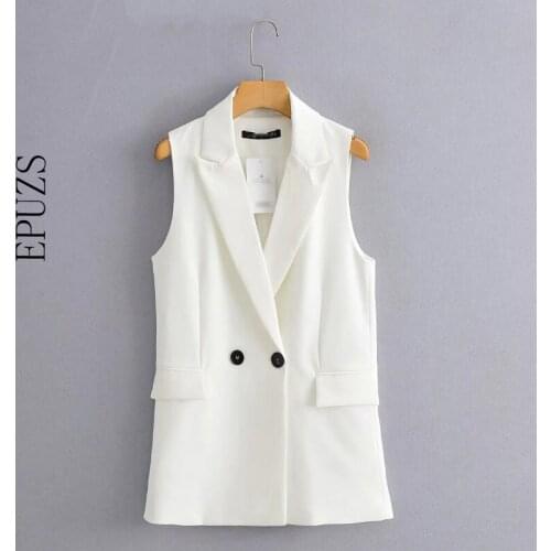 ZA Women sleeveless double breasted vest jacket women white waistCoat casual pockets female outwear chic tops 2021