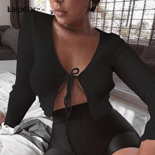 Womens Knotted Tie Front Bolero Shrug Long Sleeve Crop Top Knit Sweater Cardigan Black Autumn Warm Soft Sweater Tops