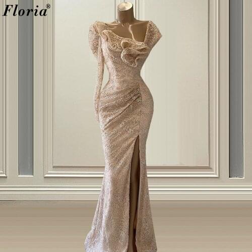 Middle East Sequins Prom Dresses For Women One Shoulder Mermaid Cocktail Party Dresses Evening Wear Vestidos De Fiesta Custom