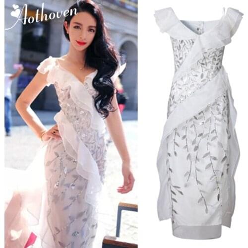 2019 Summer Luxury Embroidery Dress Women Ruffles Elegant V Neck Sleeveless Dress Sexy Party Bandage Socialite Dresses Vestidos
