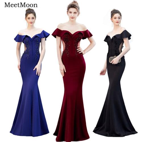 MeetMoon 2020 New Stylish Burgundy Off Shoulder Mermaid Evening Dress Long Formal Party Prom Gown Robe De Soire