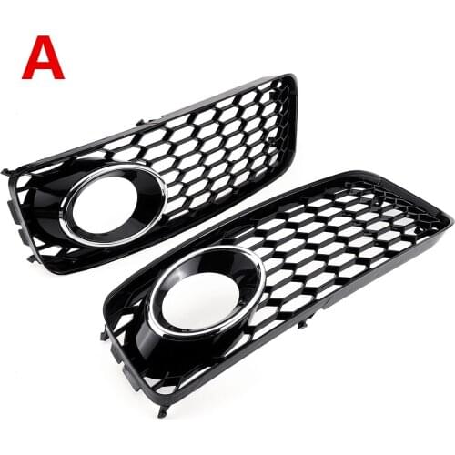 Black/Chrome Silver 1Pair Car Fog Light Lamp Cover Honeycomb Mesh Hex Front Grille Grill For Audi A5 S-Line/S5 B8 RS5 2008-2012