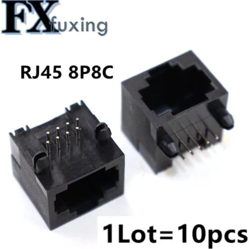 10pcs RJ45 Plastic Shell 8p8c Crystal Head Connector Single Head Socket 15mm Long 90 degree Bent Foot Horizontal Type 5JA Hot