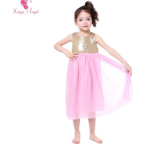 2017 Flower Dress Gold Sequins Baby Pink Tulle Flower Wedding Dresses Kids Clothes Princess Summer Wholesale Dresses Kid Clothes