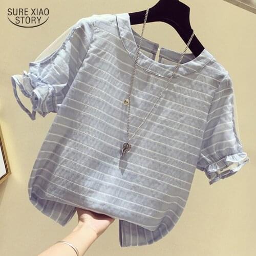 2021 Sweet Small Shirt Loose Short Doll Blouse Summer Chiffon Shirt Women Short-sleeved Top Button Down Shirt for Women 15381
