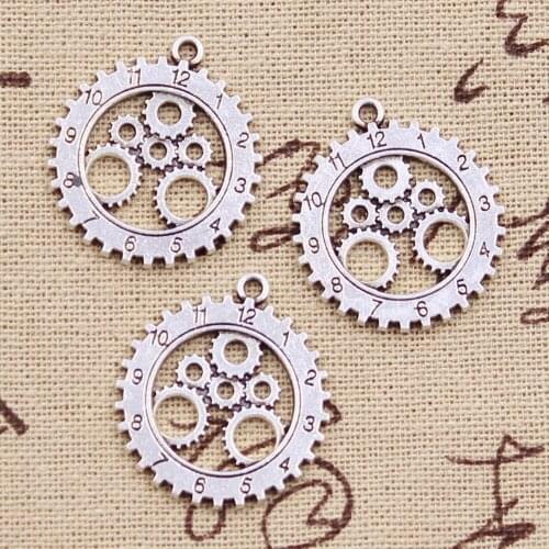 4pcs Charms punk gear mechanical clock watch 28*25mm Antique Silver Plated Pendants Making DIY Handmade Tibetan Silver Jewelry