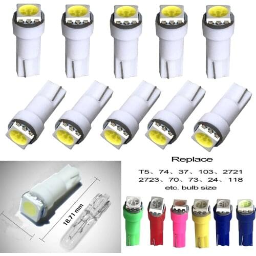 50pcs T5 74 W1.2W W3W 5050 1 led white Bulbs Auto Wedge Dashboard Gauge Lamp Car Warning Indicator Instrument Cluster Light