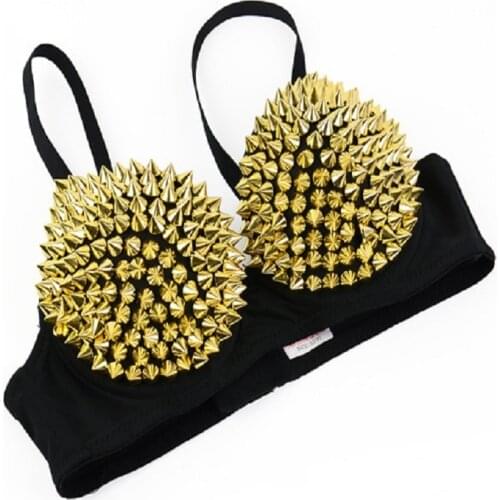 Women Sexy Punk Metal Rivet B / C Cup Bra Gold Silk 2 Colors Belly Dance Costume Belly Dancing Bras Clothes Accessories Party