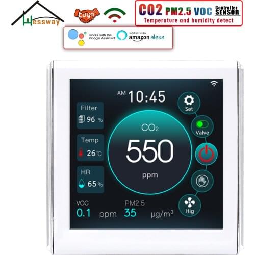 HESSWAY WIFI TUYA CO2 VOC PM2.5 Sensor Detector Control for DC 0-10V/AC Output Through RS485&Modbusz Protocol Fresh Air System
