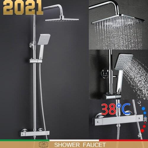 Shower system bathroom thermostat faucet shower faucet mixer tap waterfall wall mount thermostatic shower mixer