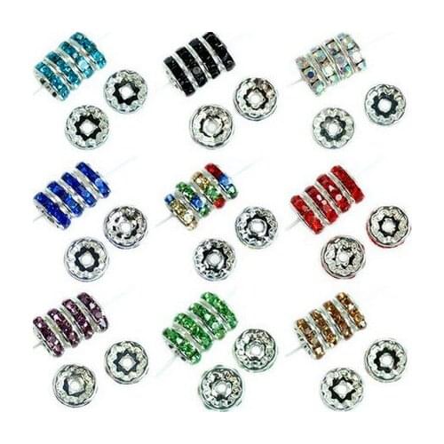 Fasion 10mm Fiknj8g 9 Color Each 100 Piece 900 Pcs/lot Rhinestone Rondelle Spacer, Silver Plated DIY Loose Beads
