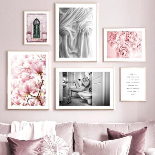 Lipstick Lady Pink Flower Spring Magnolias Door Nordic Poster Wall Art Print Canvas Painting Decoration Pictures For Living Room