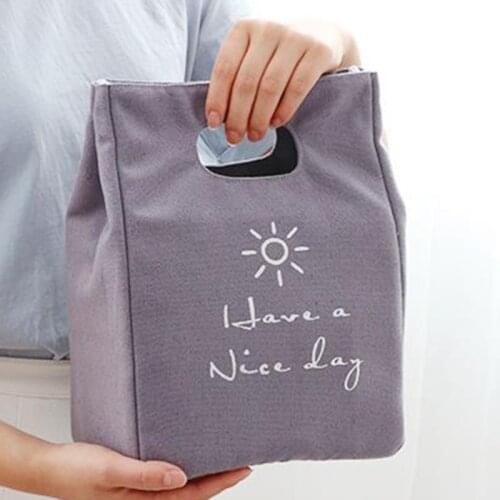 Canvas Lunch Boxes Insulation Bag Simple Letter Type Large Capacity Multi-purpose Cloth Bag Foods Organizer Picnic Bag
