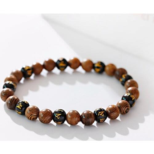 Classic Yoga Buddhist Wood Beads Bracelet Men Homme Ethinc Tibetan Rune Stone Charm Bracelet Bileklik Mala Prayer For Women