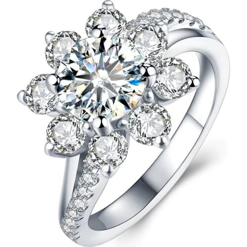 3.0 Carat Moissanite Ring Test Positive Round Brilliant Cut Lab Grown Diamond Solid 14K White Gold Engagement Rings For Women