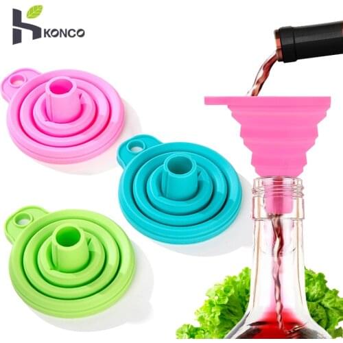 KONCO Silicone Collapsible Foldable Funnel for Transferring Liquid Fluid liquid dispensing mini funnel Kitchen Tools