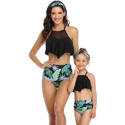 Mother Daughter Swimsuits Leaf Printing Mommy And Me Swimwear Family Look Mom And Daughter Bathing Suit Family Matching Bikinis