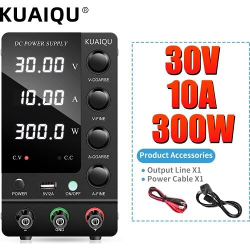 Newest KUAIQU 4 Digits Adjustable Laboratory Switching DC Regulated Power Supply 30V 10A 60V with USB For Repair Electroplating
