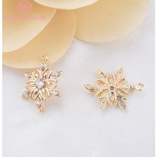 4PCS 13x18MM 24K Gold Color Brass with Zircon Flower Connector Charms High Quality DIY Jewelry Making Findings Accessories