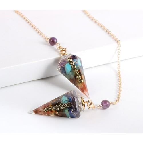 Healing Pendulum for Divination Energy 7 Chakra Orgonite Pendulums Hexagonal Pointed Reiki Orgone Pendant Pendulo Jewelry
