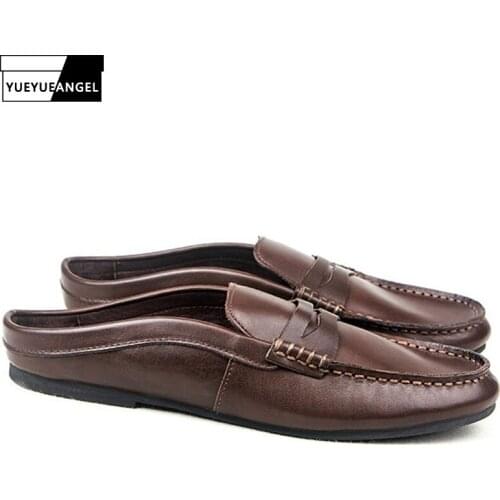 British Luxury Men Cow Real Leather Slip On Loafers 2020 New Design Summer Outside Genuine Leather Slippers Casual Flats Sandals