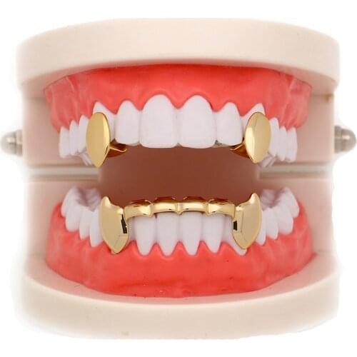 LuReen 3 Pcs/Set Hip Hop Vampire Fang Teeth Grillz Top Bottom Dental Grills Gold Silver Color Tooth Caps Fashion Jewelry