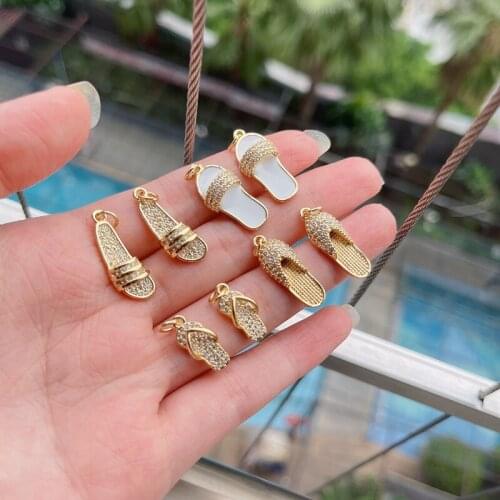 20Pcs Cute Tiny CZ crystal slippers shaped Charm,CZ zircon Micro pave Pendant,Jewelry Finding DIY necklace making