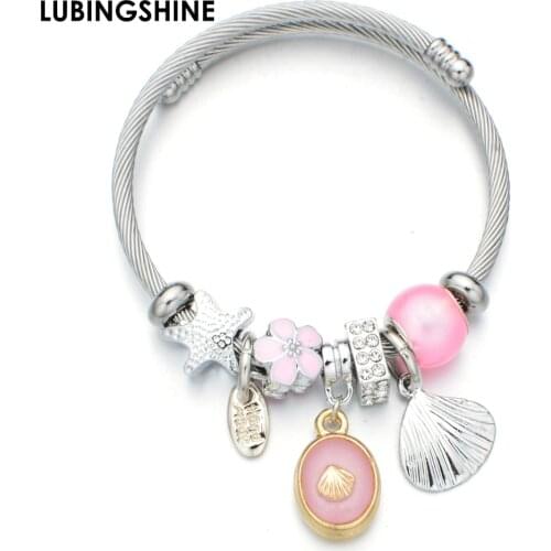 Fashion Alloy Shell Charms Stainless Steel Bracelet&Bangle for Women Adjustable Crystal Disco Ball Chains Bracelets Jewelry