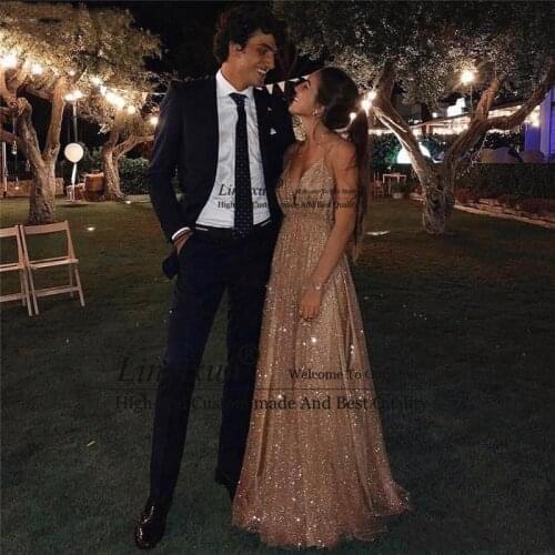 Luxury Sparkly Prom Dresses 2020 Spaghetti Backless Sweep Train Special Occasion Dress Stylish Cheap Formal Party Evening Gowns